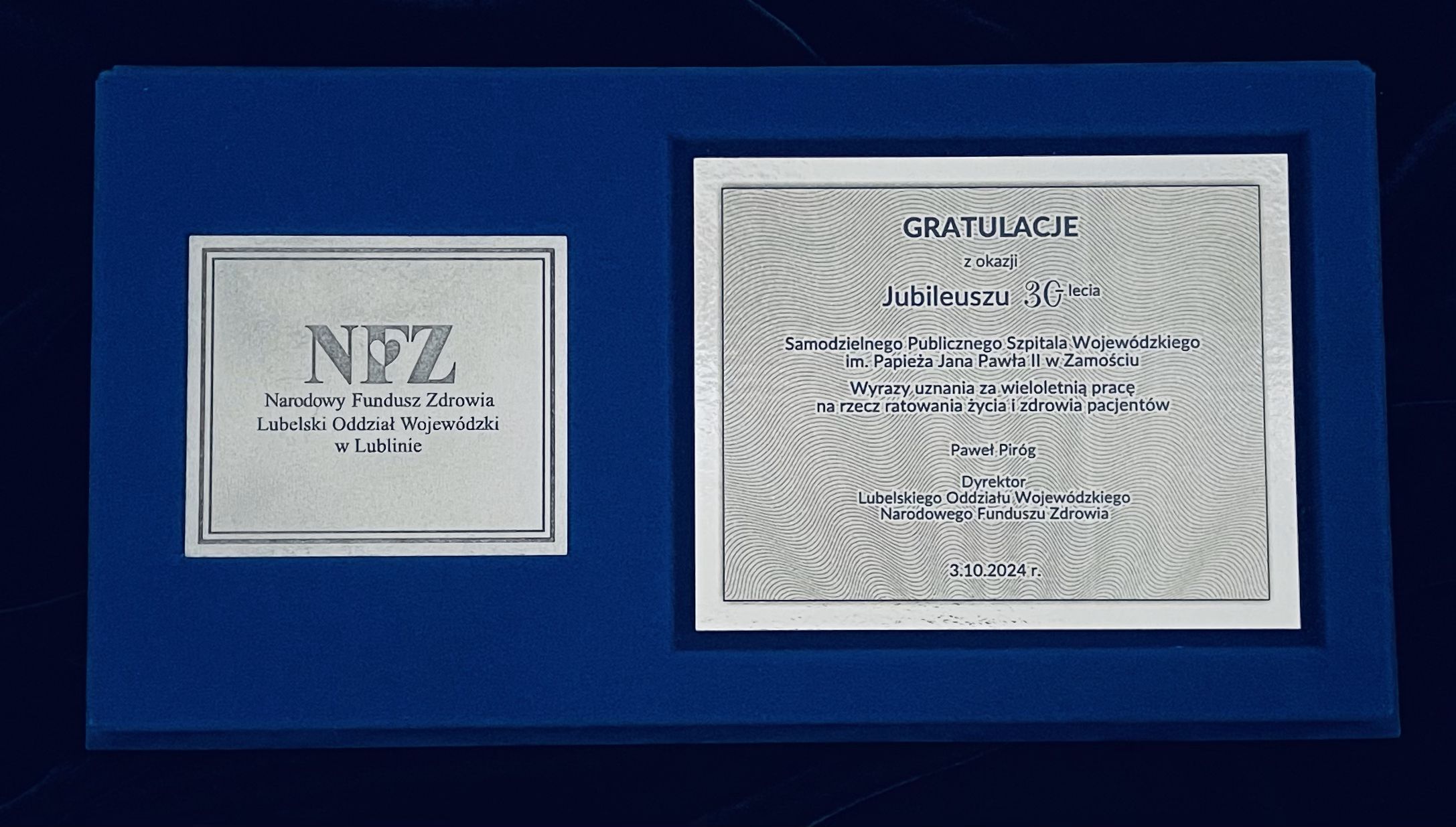 Wyróżnienie - Dyrektor Lubelskiego Oddziału NFZ – Pan Paweł Piróg