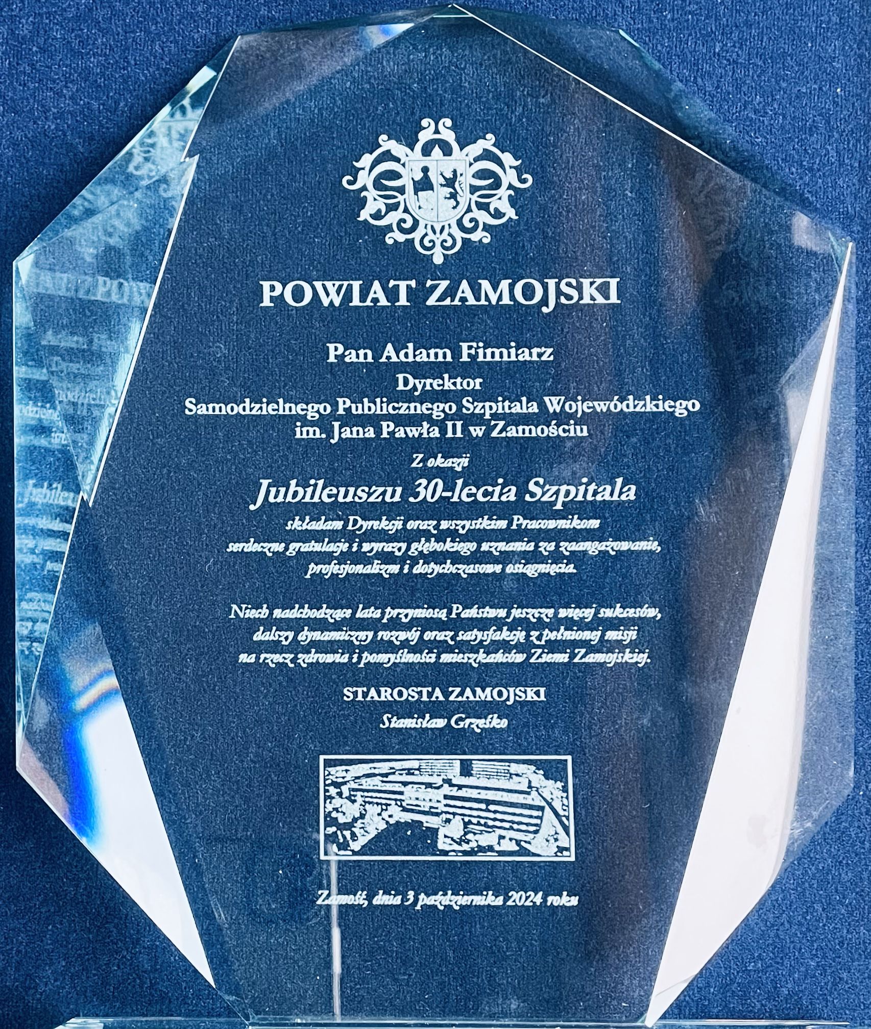 Wyróżnienie - Starosta Zamojski - Pan Stanisław Grześko